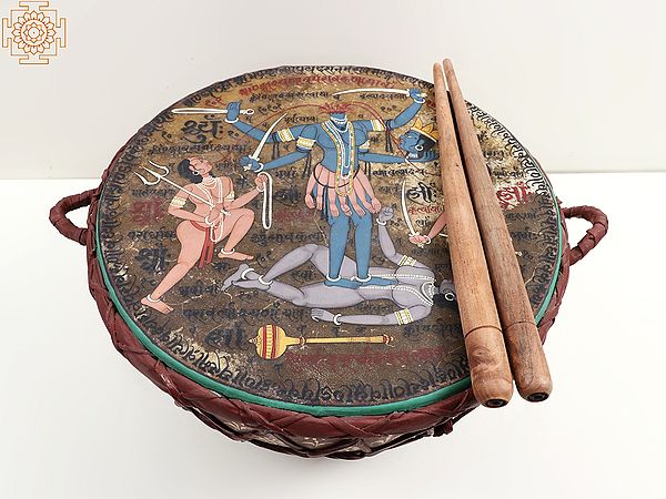 17" Traditional Indian Nagada Drum With Image of Goddess Chhinnamasta | Handmade