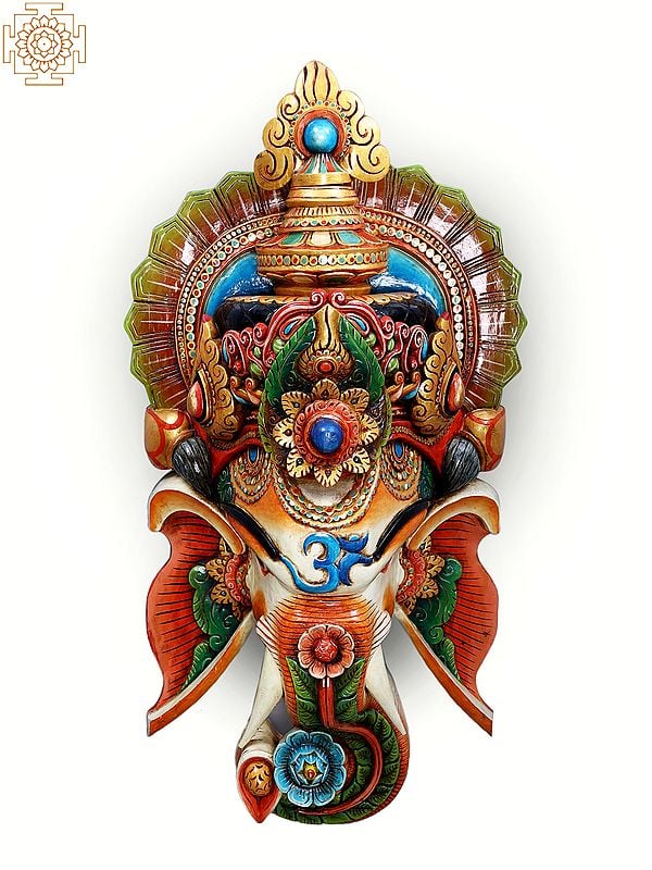 45" Superlarge Wooden Lord Ganesha Mask Wall Hanging
