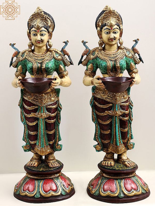 29" Brass Paavai Vilakku  (Pair of  Deep Lakshmi)