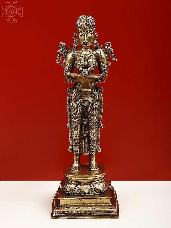 16" Brass Deepalakshmi Standing on Pedestal