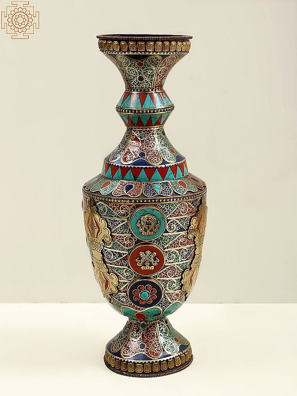 12" Tibetan Nepalese Flower Vase with Dorje Design