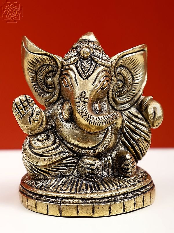 2" Small Brass Blessing Ganesha Sculpture
