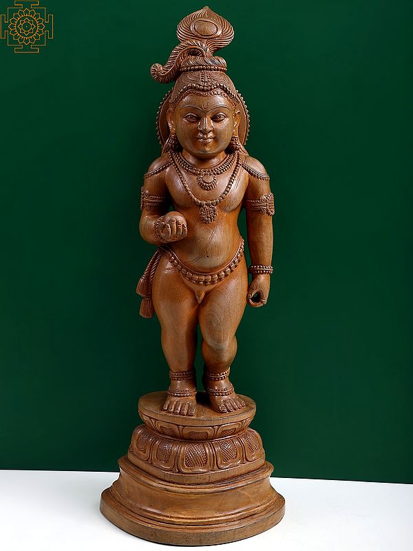 27" Standing Baby Krishna "Laddu Gopal" In Wood