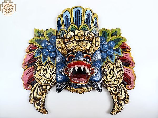 16" Wooden Wrathful Wall Hanging Colorful Mask