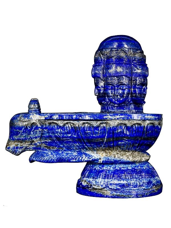 11" Lapis Lazuli Gemstone Shiva Linga with Face of Shiva