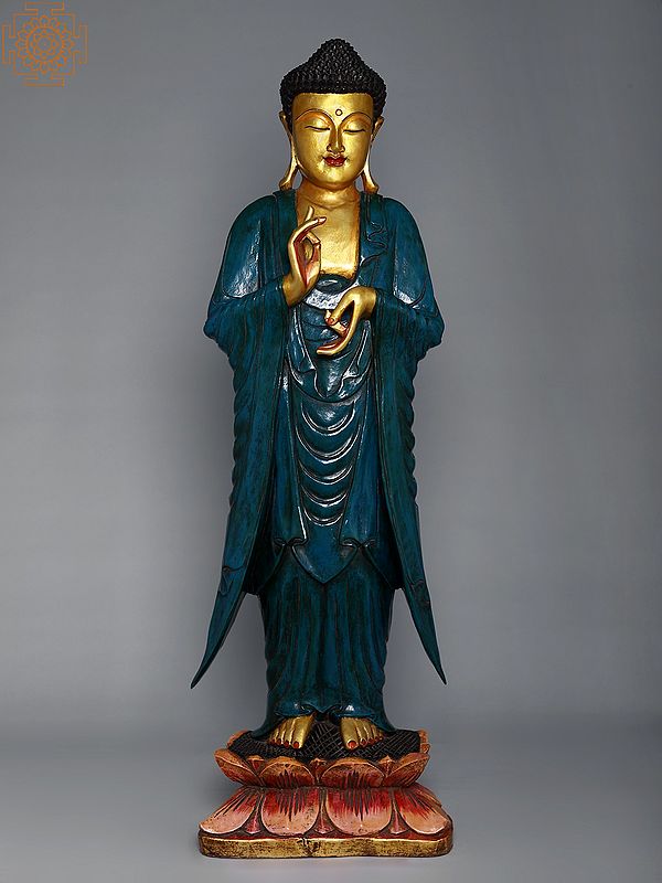 40" Large Wooden Standing Buddha