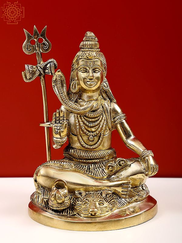 6" Small Brass Blessing Lord Shiva Sculpture