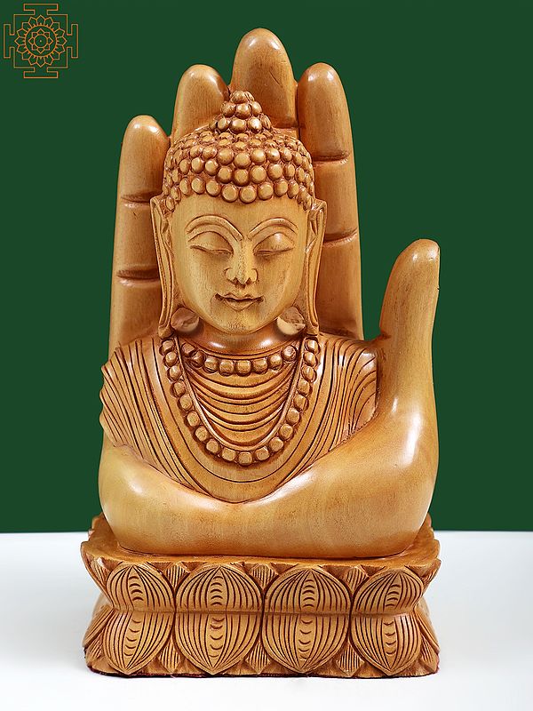 Wooden Idol of Lord Buddha in Blessing Hand Mudra