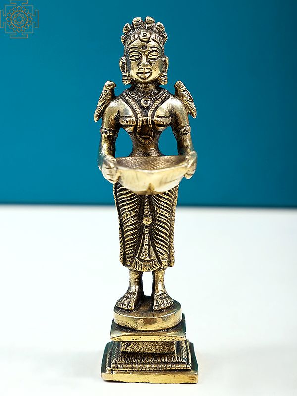 4" Small Paavai Vilakku | Deep Lakshmi | Handmade Brass Lamp