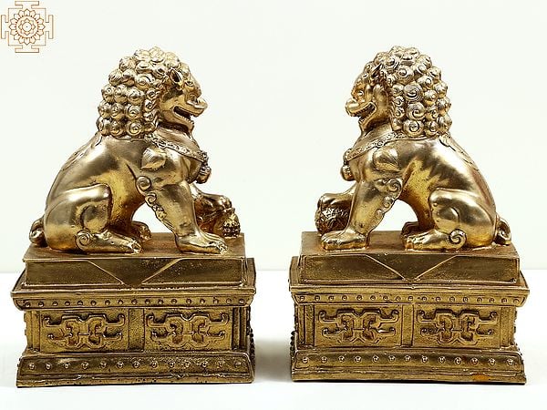 8" Bronze Pair of Chinese Guardian Lions