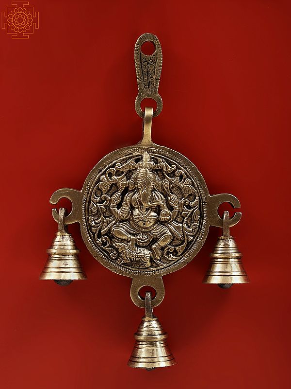 8" Lord Ganesha Wall Hanging Bell in Brass | Wall Decorative Item