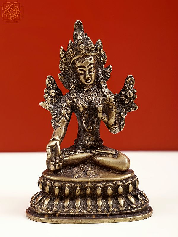 4" Small Brass Goddess White Tara Statue