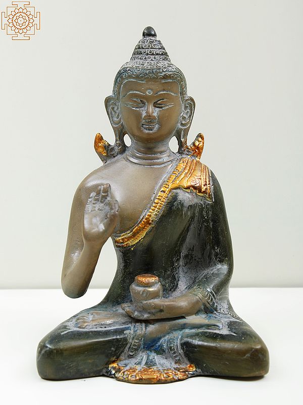 5" Brass Small Lord Buddha Statue in Vitark Mudra