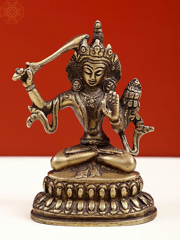 4" Small Tibetan Buddhist Deity Manjushri Brass Statue