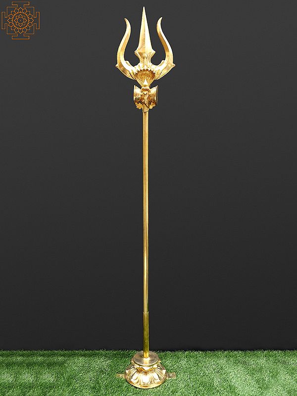 Large Size Shiva''s Trishul (Trident) with Stand In Brass
