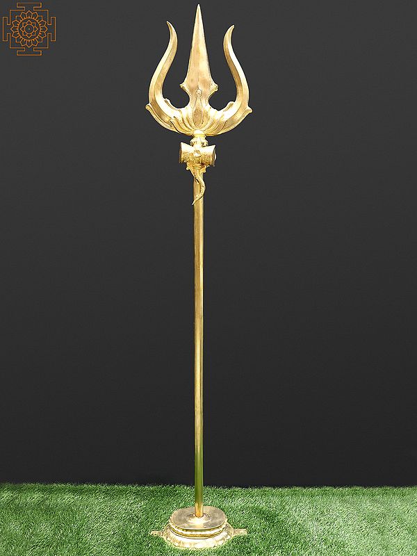 72" Large Size Shiva''s Trishul (Trident) with Stand In Brass