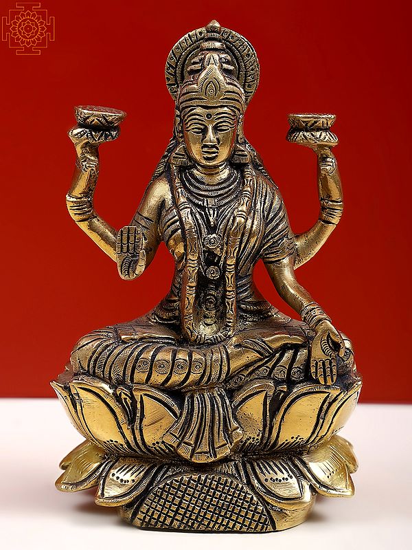 6" Goddess Lakshmi In Brass | Handcrafted In India