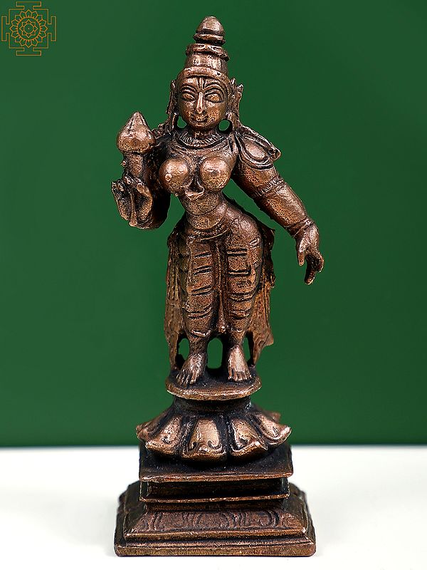 3" Small Standing Devi Uma (Parvati) In Copper