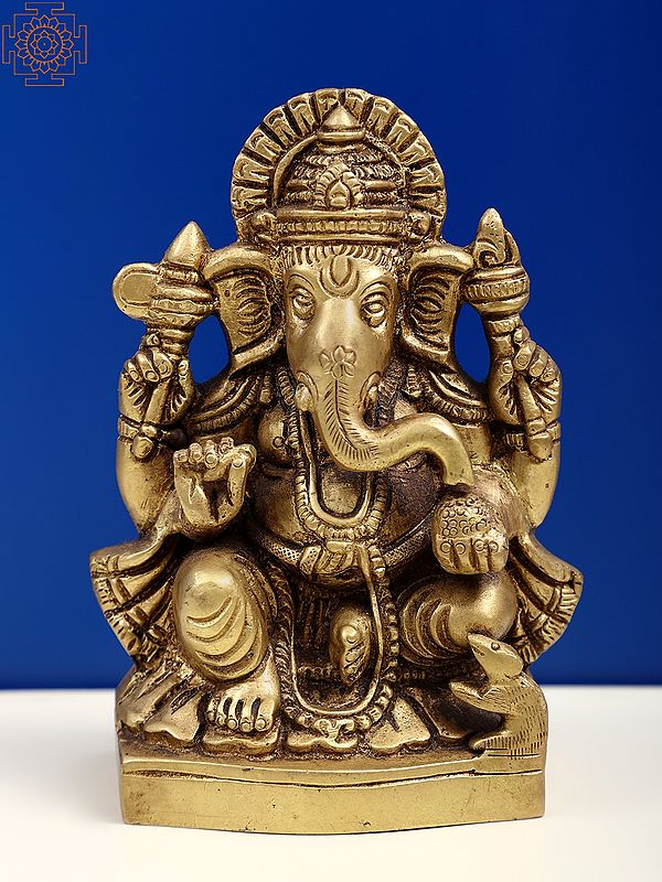 5" Small Brass Seated Lord Ganesha
