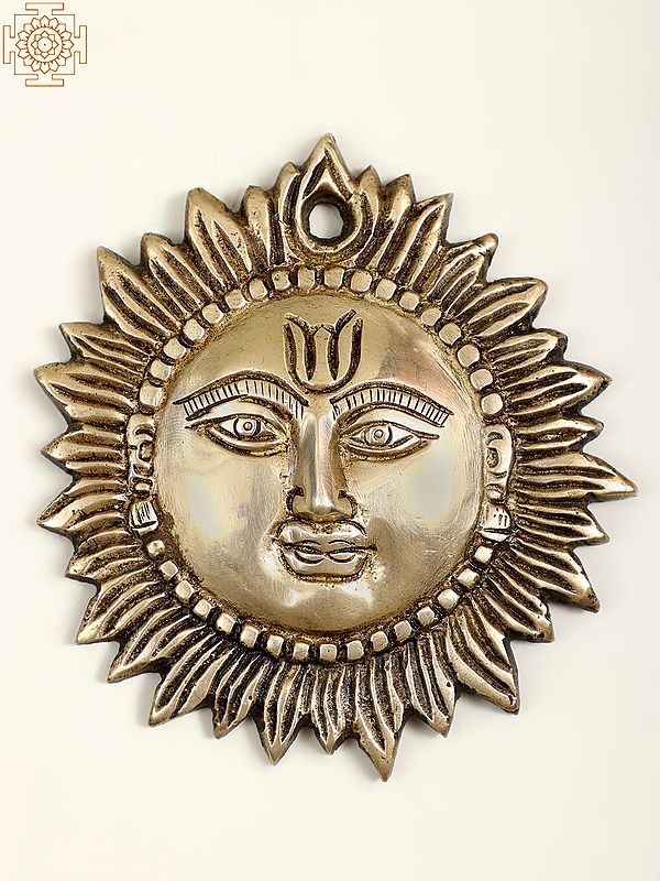 4" Small Brass Surya Face Wall Hanging Statue