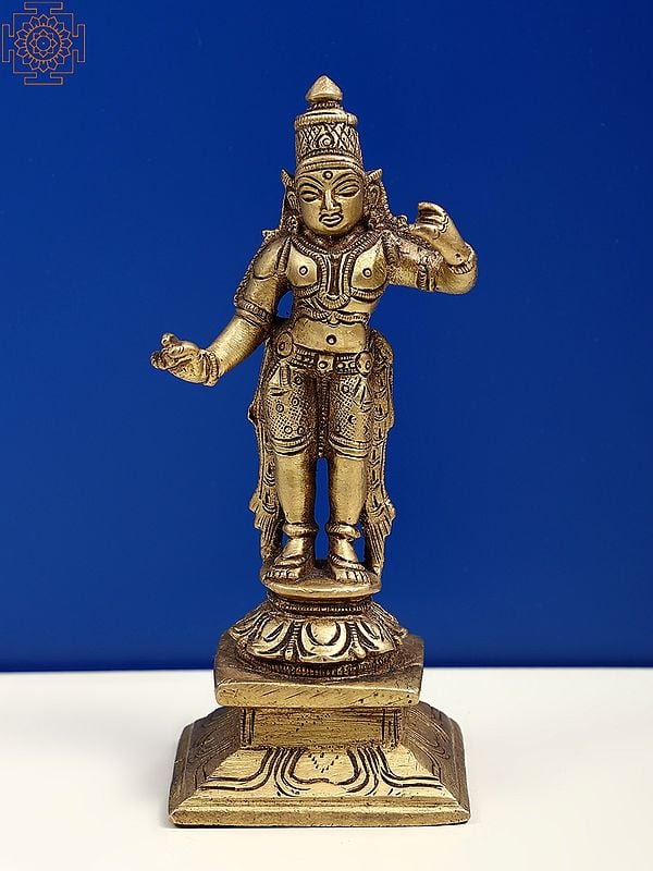 5" Small Brass Lord Rama Standing on Pedestal