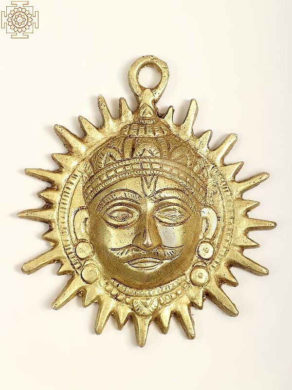 6" Brass Small Surya Dev (Sun) Wall Hanging