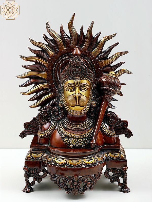 14" Brass Lord Hanuman Bust On Pedestal
