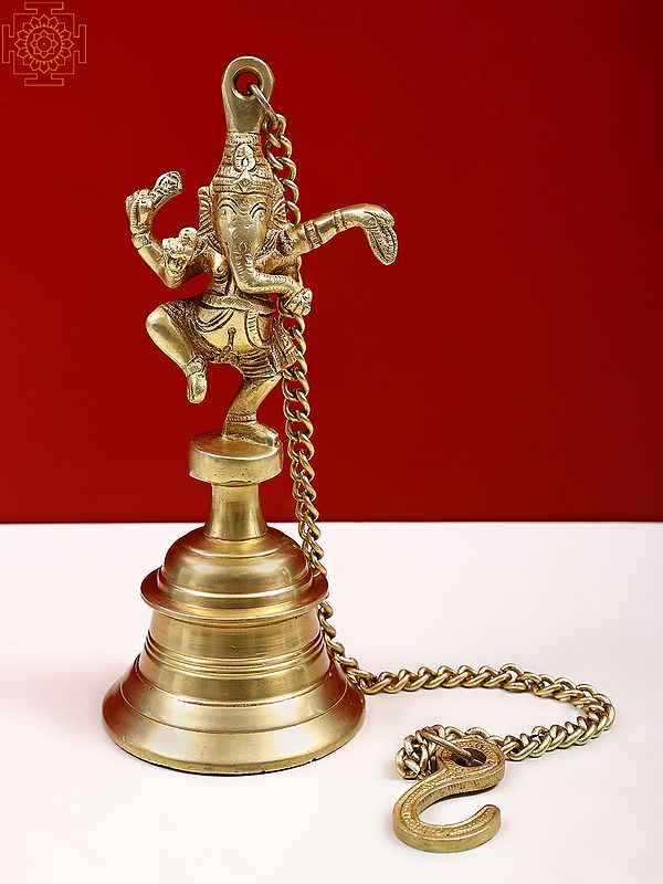 9" Brass Dancing Ganesha Hanging Bell