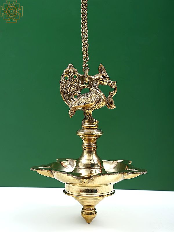 10" Brass Peacock Hanging Lamp