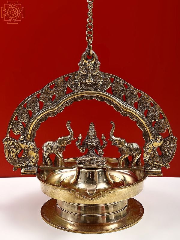 13" Brass Goddess Gaja Lakshmi Hanging Diya
