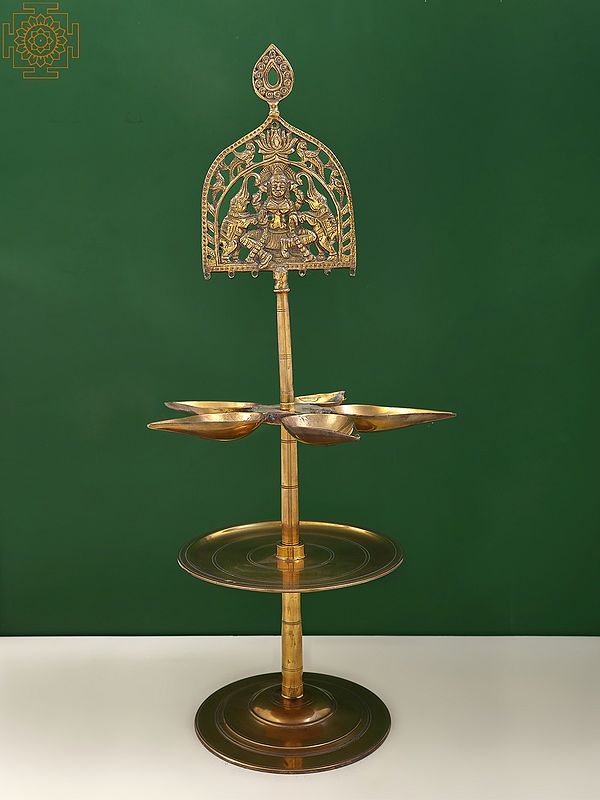 26" Brass Gaja Lakshmi Lamp