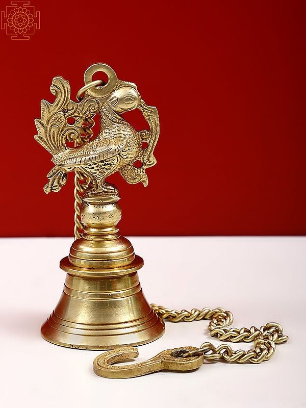 6” Small Peacock Hanging Bell in Brass