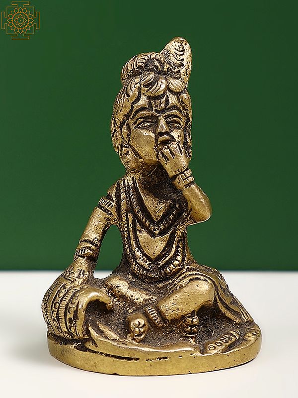 2" Small Brass Baby Krishna - The Butter Thief