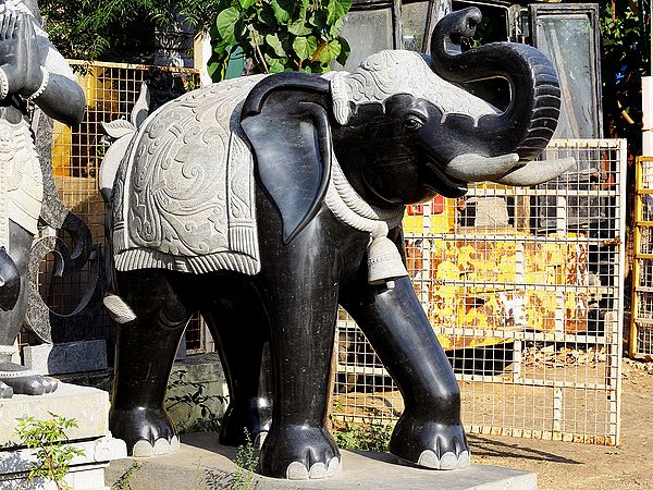 93" Large Elephant Pair made of Hard Granite Stone | Shipped by Sea Overseas