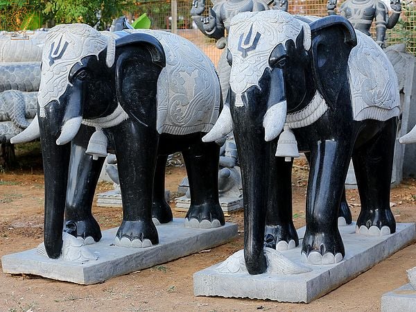 69" Large Pair of Granite Elephant Statue | (Shipped by Sea Overseas)