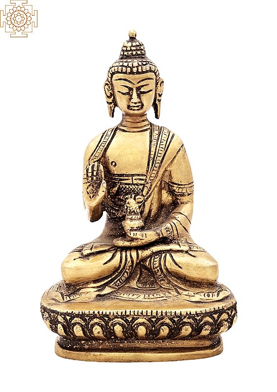 5" Brass Blessing Buddha Sculpture | Tibetan Buddhist Statues | Handmade | Made in India