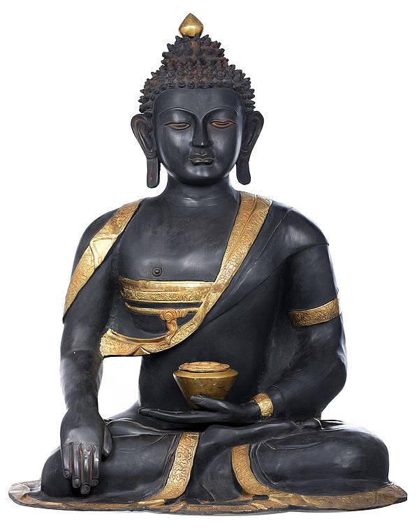 A Quiet Roar of the Shakya Lion : Buddha in Earth Touching Gesture, Large (Tibetan Buddhist) In Brass | Handmade | Made In India