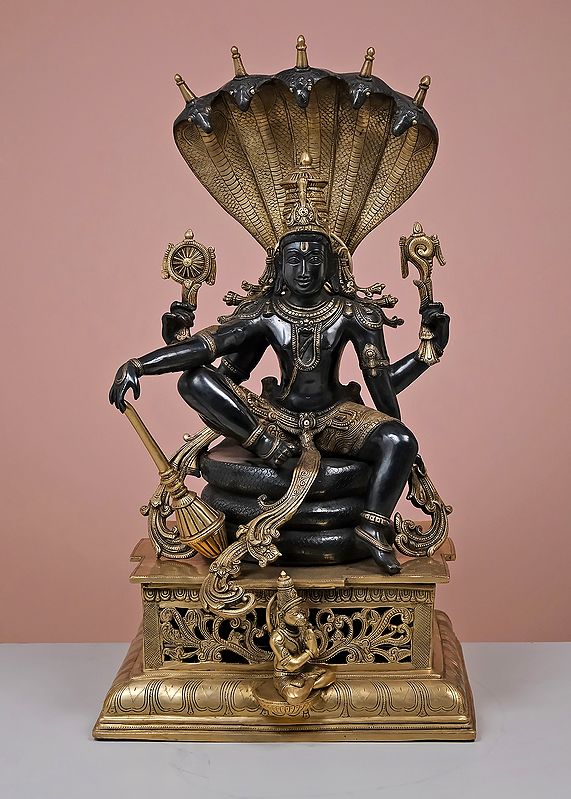29" Brass Bhagawan Vishnu Seated on Sheshnag | Handmade