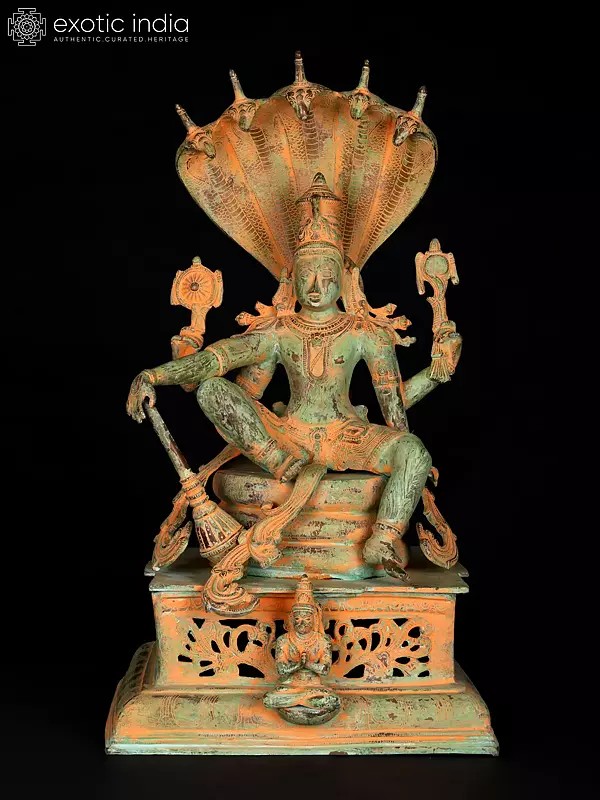 29" Brass Bhagawan Vishnu Seated on Sheshnag | Handmade