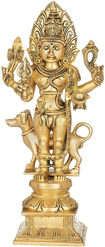 11" Lord Shiva as Bhairava Statue in Brass | Handmade | Made in India