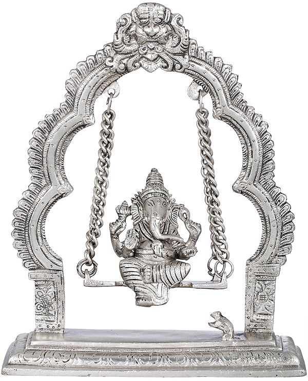 9" Brass Lord Ganesha Idol on a Swing with Kirtimukha | Handmade in India