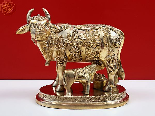 5" Cow and Calf - Most Sacred Animal of India (All Gods Live  in Cow) In Brass | Handmade | Made In India