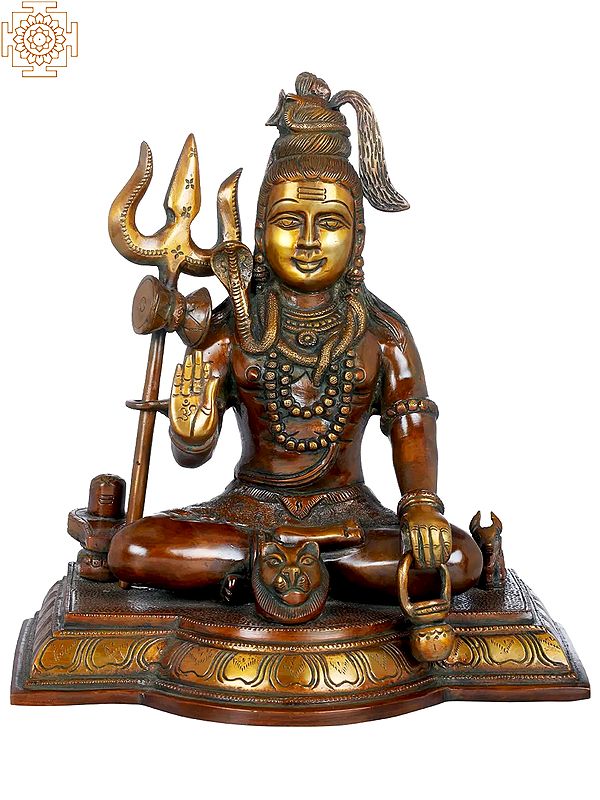 10" Blessing Shiva With Shiva Linga In Brass