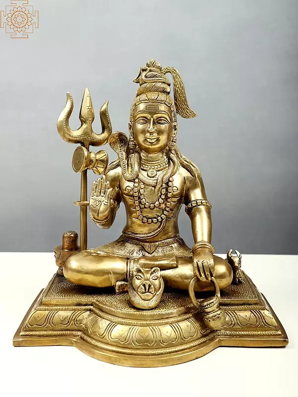 10" Blessing Shiva With Shiva Linga In Brass
