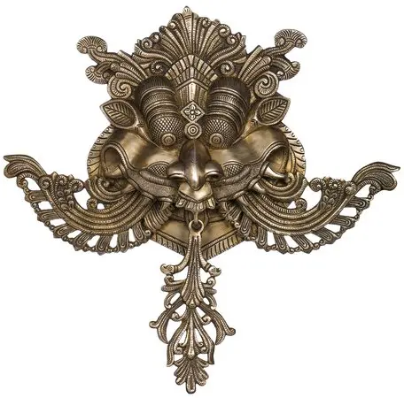 18" Large Kirtimukha Wall Hanging (Ward off Evil) in Brass | Handmade