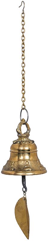 12" Bell With Leaf - Tibetan Buddhist In Brass | Handmade | Made In India