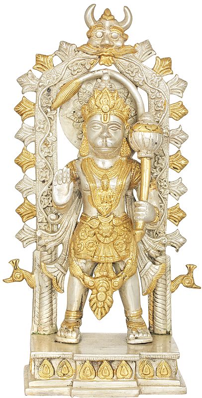 12" Standing Hanuman With Kirtimukha Prabhavali In Brass | Handmade | Made In India