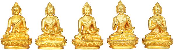 2" Set of Five Small Dhyani Buddhas In Brass | Handmade | Made In India