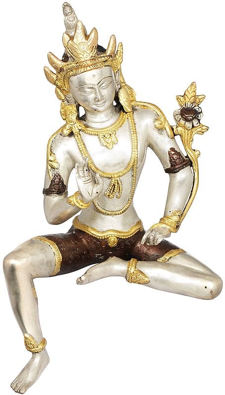 12" Edge of Desk Seated Goddess Tara - Tibetan Buddhist In Brass | Handmade | Made In India