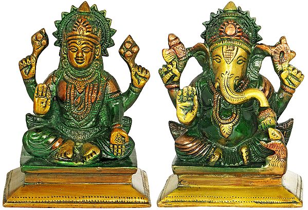 4" Lakshmi Ganesha - Small Size In Brass | Handmade | Made In India